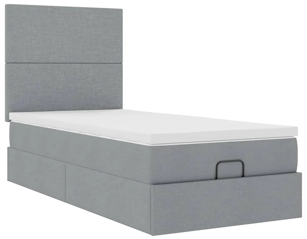 Cama Otomana com colchão & LEDs 80x200cm tecido cinza-claro