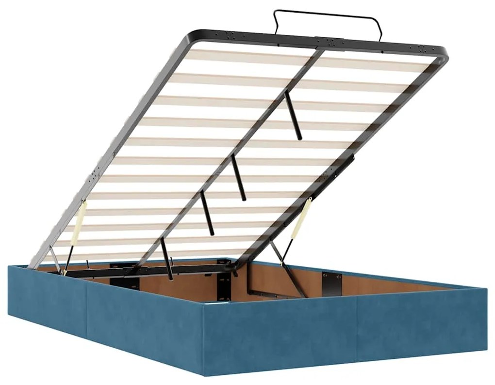 Estrutura cama otomana colchão 120x200cm veludo azul escuro