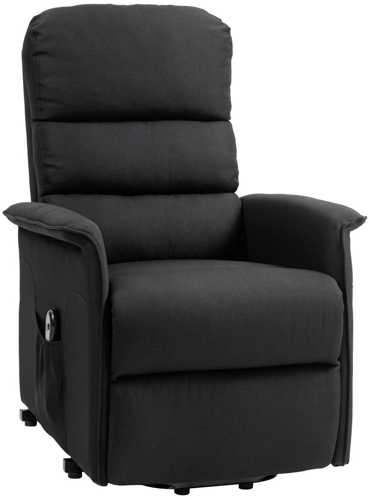 Poltrona Relax Reclinável Elétrica Poltrona Levanta Pessoas com Controlo Remoto e Bolso Lateral 66x90x96 cm Preto