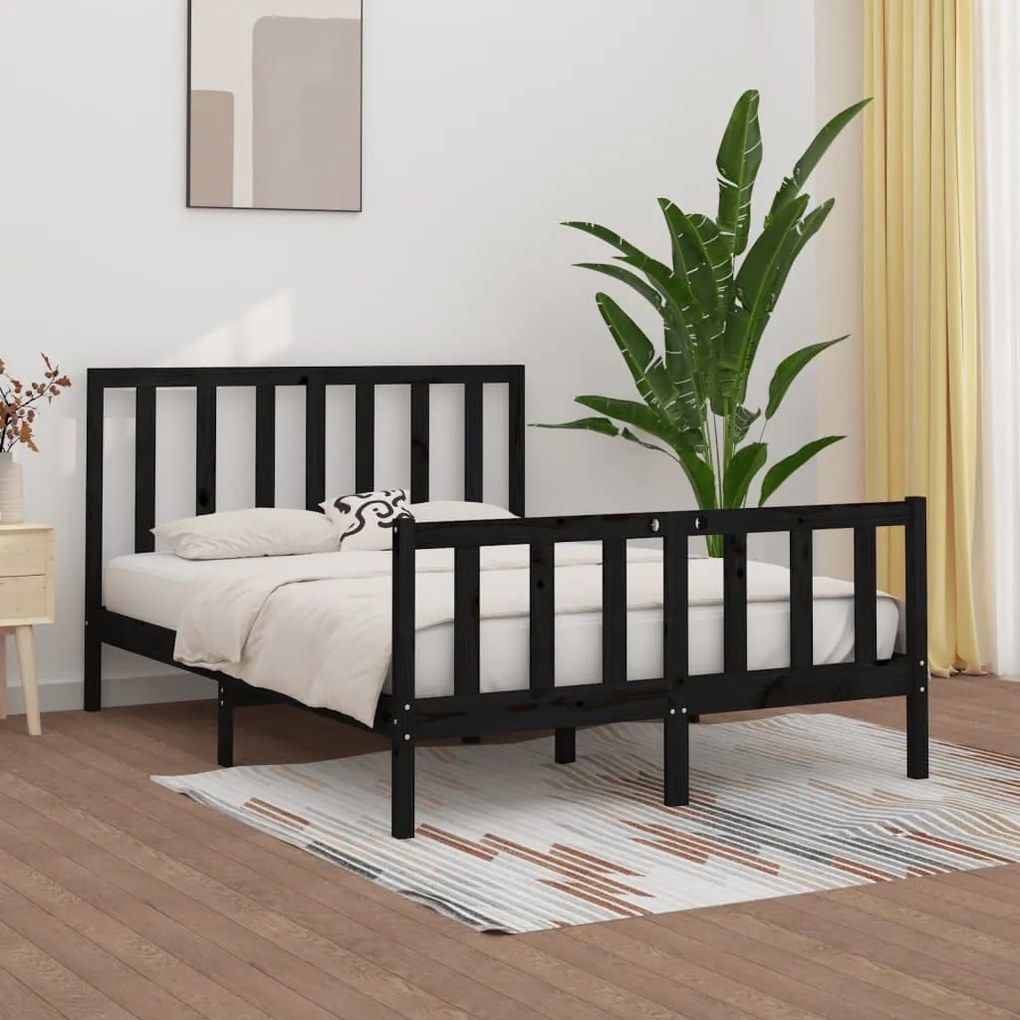 vidaXL Estrutura de cama 140x200 cm madeira maciça preto