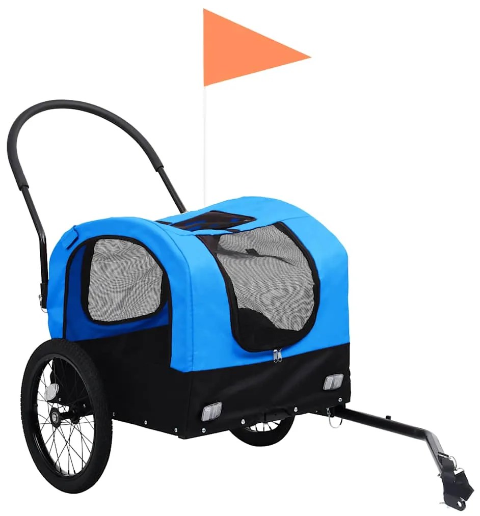 Reboque bicicletas/carrinho para animais 2-em-1 azul/preto