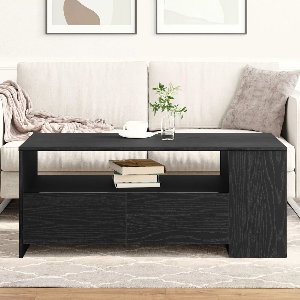 Mesa de Café Preta de Carvalho 102x55x43,5 cm Feita de Madeira Engenhe