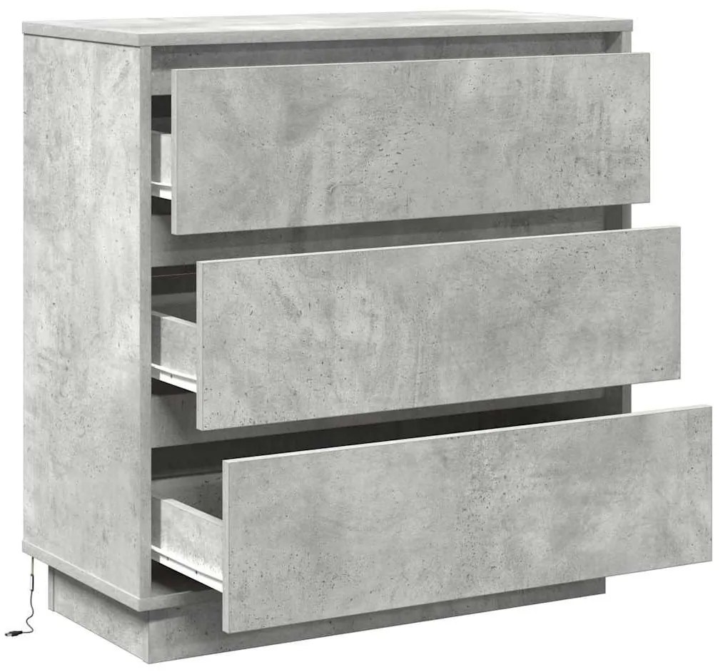 Cômoda de Cabeceira vidaXL com LED Cinza Concreto 71x34,5x75 cm Madeir