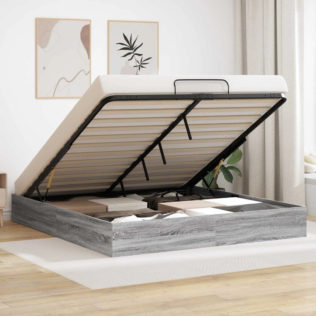 vidaXL Estrutura de Cama Ottoman Cinza Sonoma 193 x 120 x 25 cm