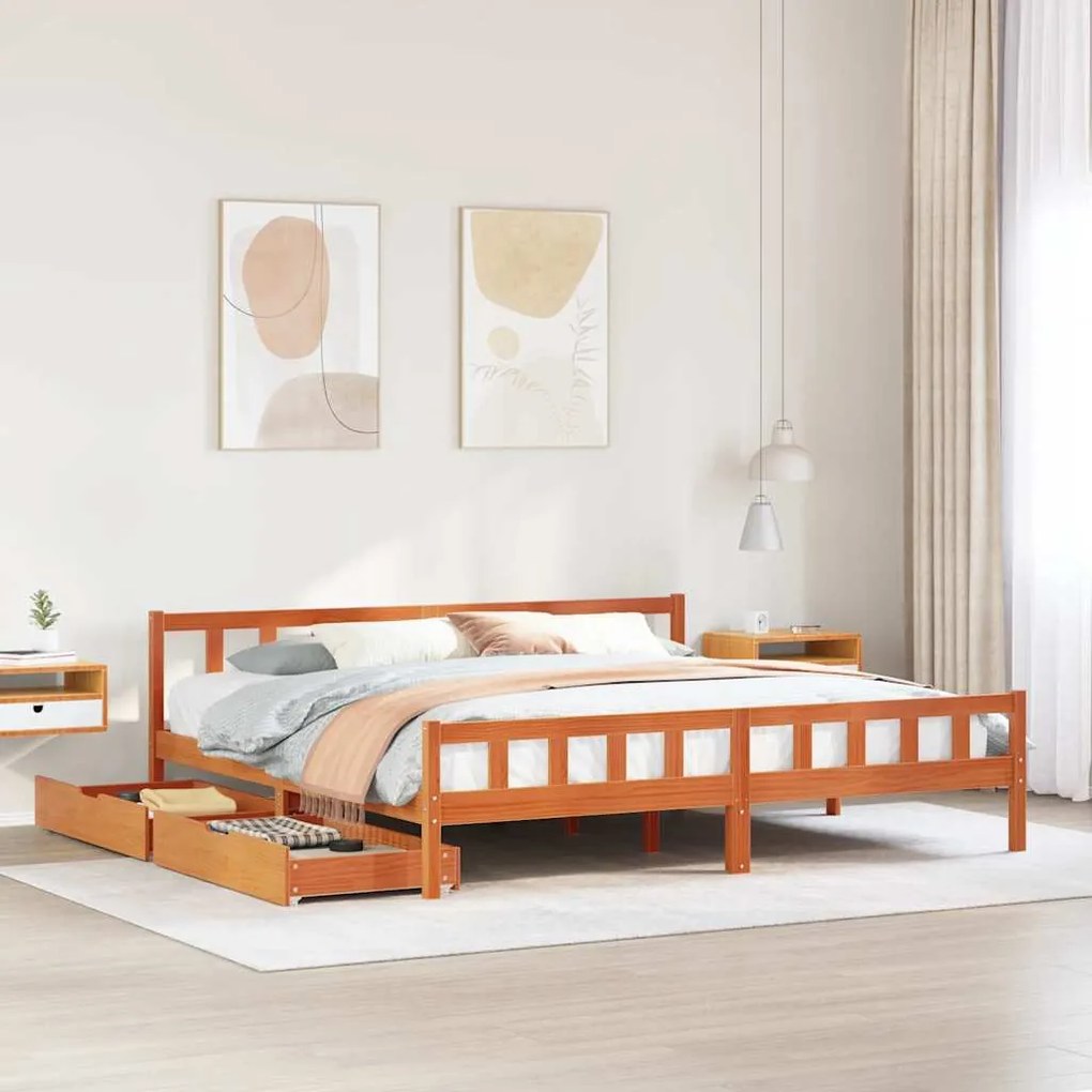 vidaXL Cama sem colchão 180x200 cm pinho maciço castanho-mel