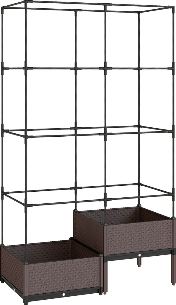 Outsunny Floreira com Grade Metálica para Plantas Trepadeiras 2 Caixas de PP com Orifícios de Drenagem 100x50x174 cm Preto | Aosom Portugal