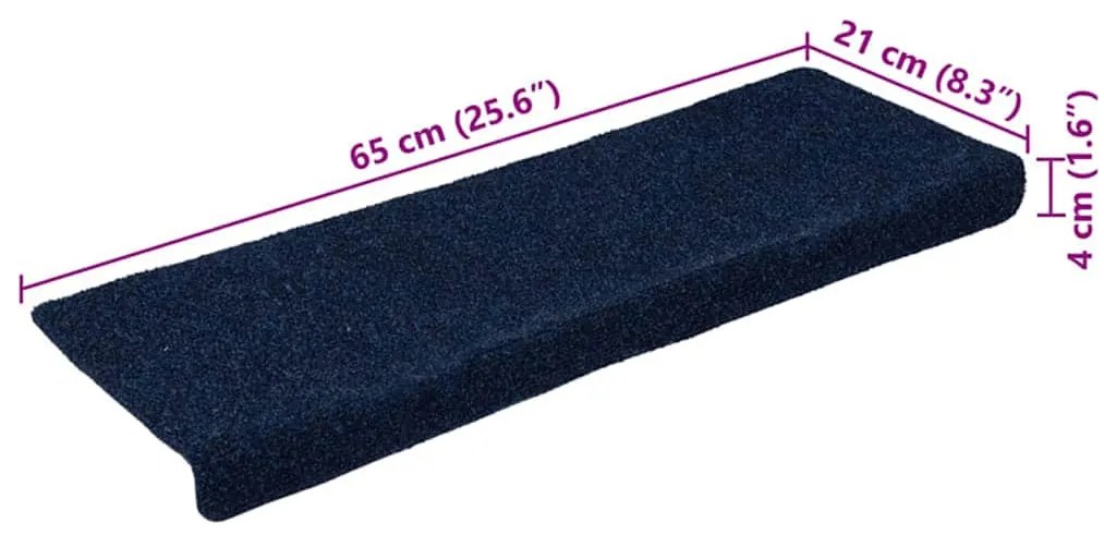 Tapetes de escada autoadesivos 30 pcs 65x21x4 cm azul-marinho