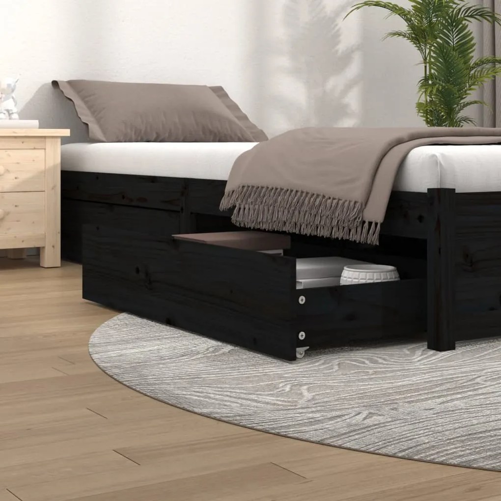 815003 vidaXL Gavetas de cama 4 pcs madeira de pinho maciça preto