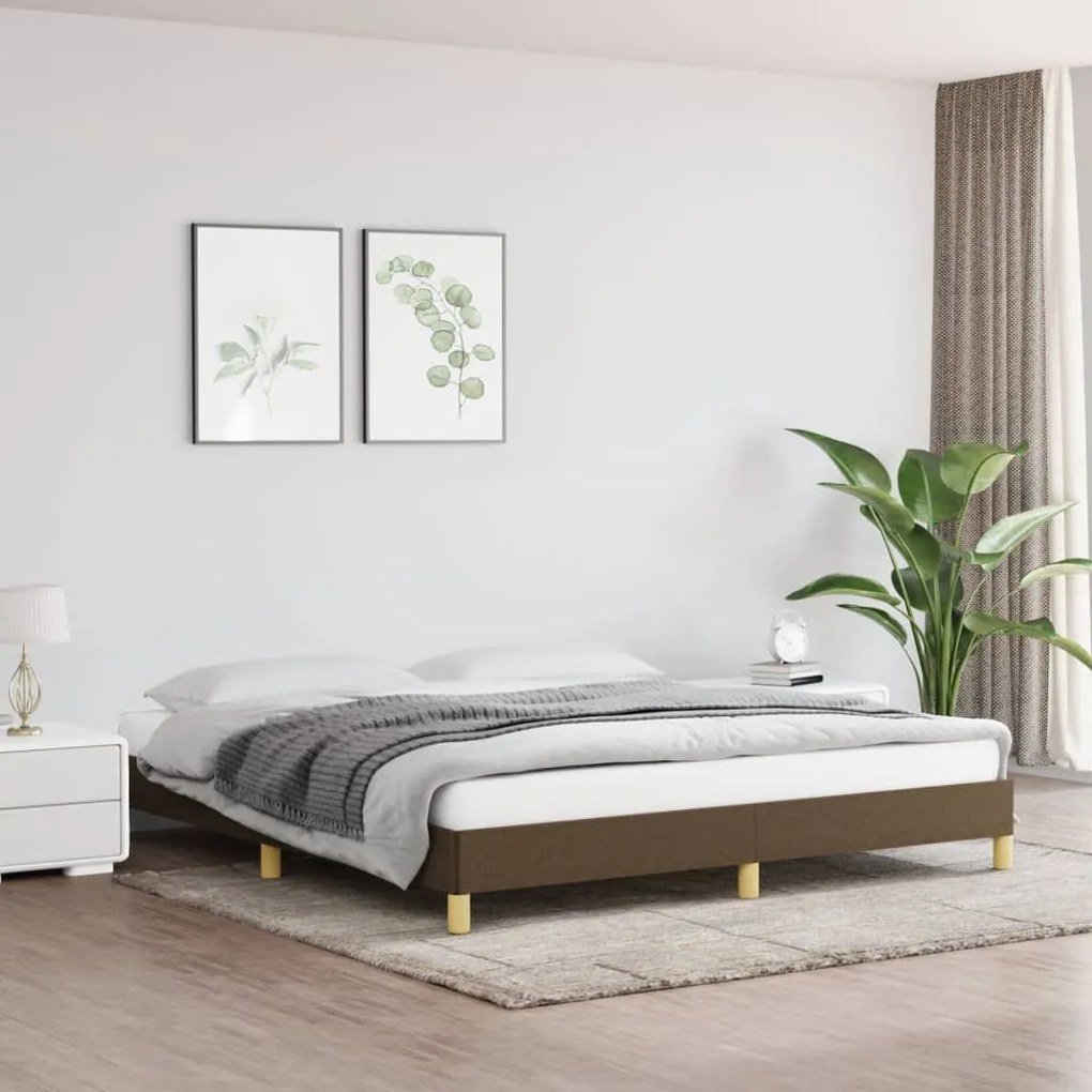 Estrutura de cama sem colchão 180x200 cm tecido castanho-escuro
