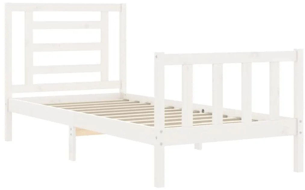 Estrutura cama de solteiro c/ cabeceira madeira maciça branco