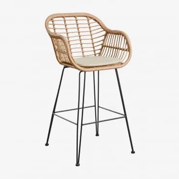 Pack De 2 Bancos Altos De Jardim Em Rattan Sintético Zole ↑75 Cm & Beige Creme - Sklum