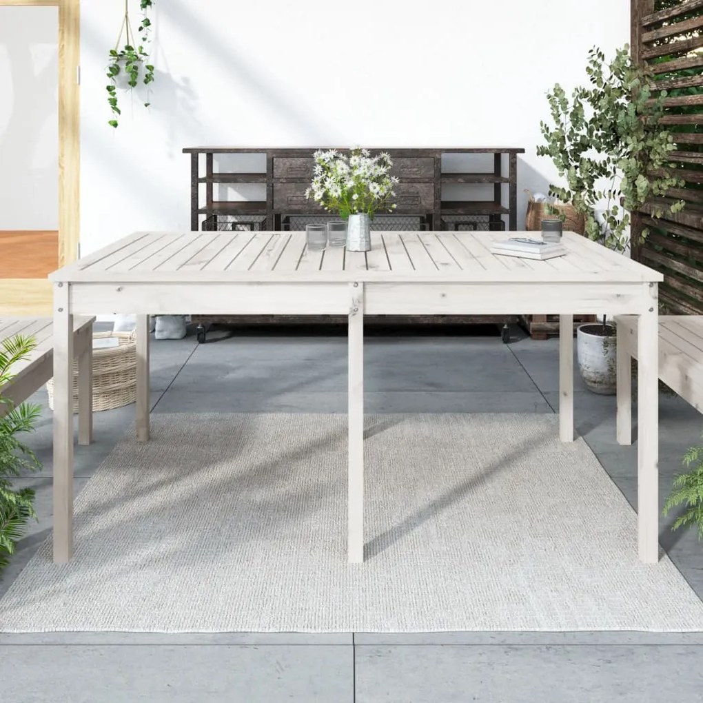 823977 vidaXL Mesa de jardim 159,5x82,5x76 cm madeira de pinho maciça branco