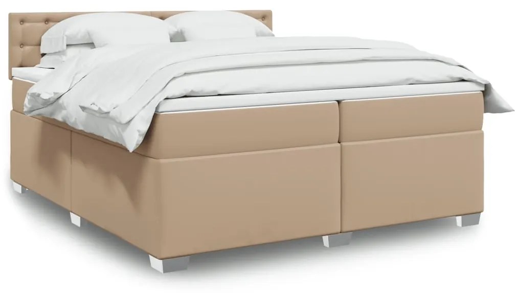 Cama com Molas/Colchão e Luzes Led - 200x200 cm - Couro Artificial Cap