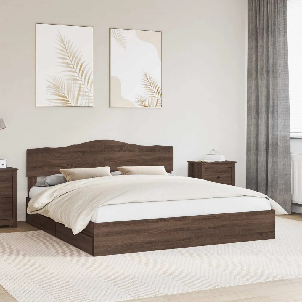 vidaXL Cama com Armazenamento com gaveta Carvalho Marrom 200 x 200 cm