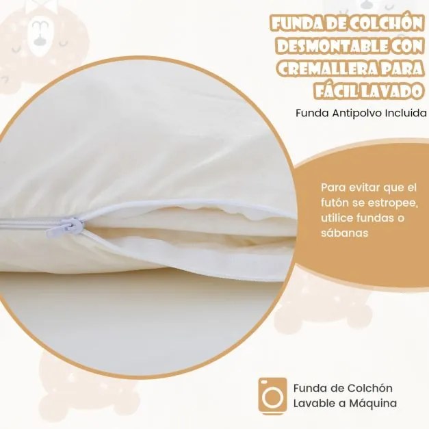 Colchão de chão enrolável Tatami Mat com capa lavável Tapete portátil com saco de transporte 200 x 90 x 10 cm bege