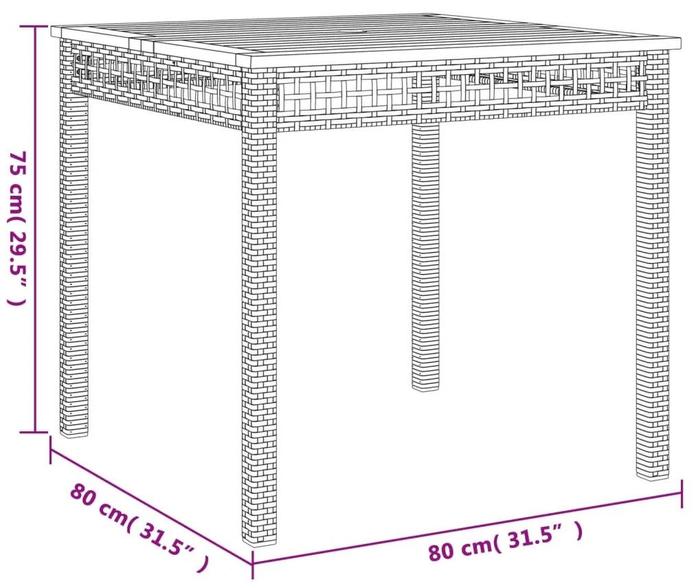 Mesa de jardim 80x80x75 cm vime PE e madeira de acácia bege