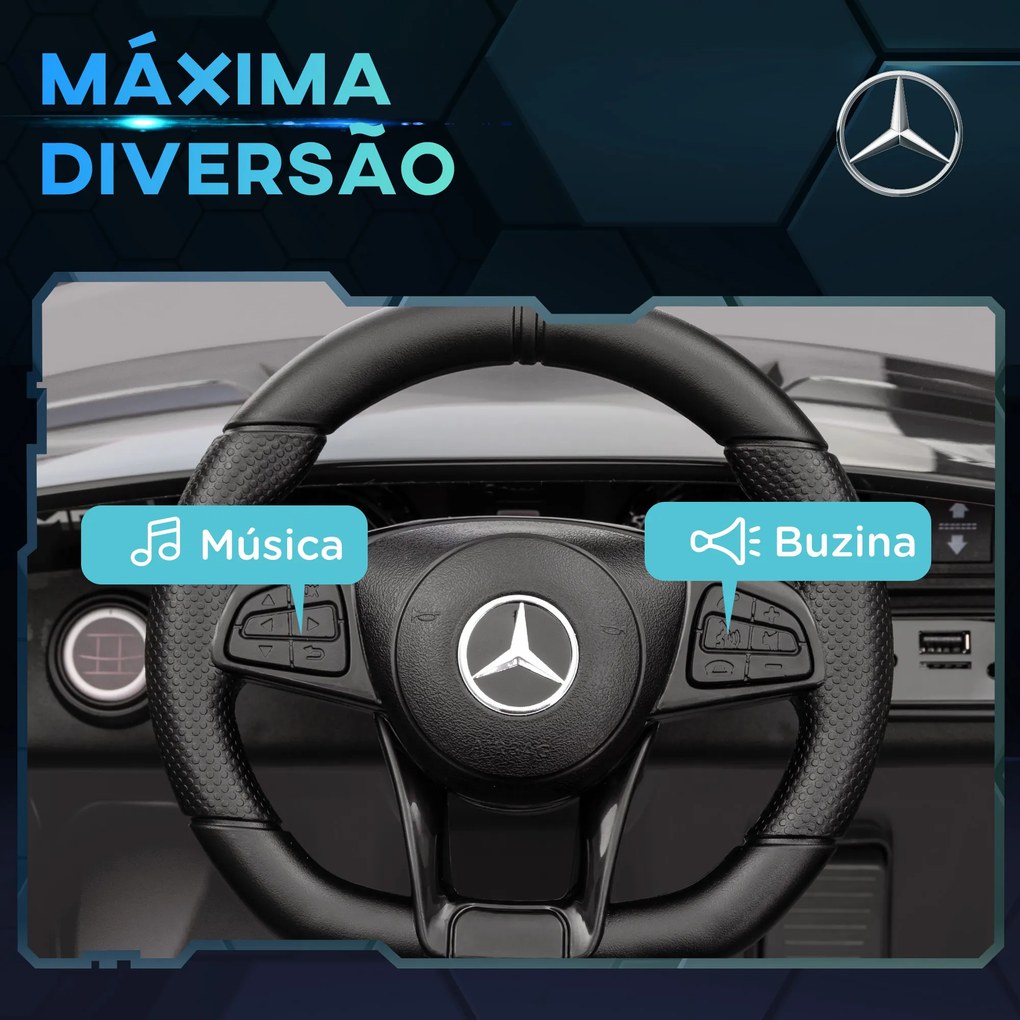 Carro Elétrico para Crianças Carro Mercedes-Benz AMG GTR com Bateria 12V Faróis Buzina e Música 108x67x46 cm Prata