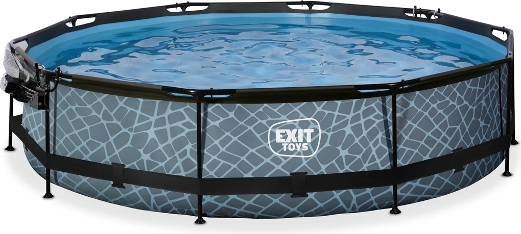 Piscina redonda Stone ø360x76cm com bomba de filtragem e cobertura - Cinzenta