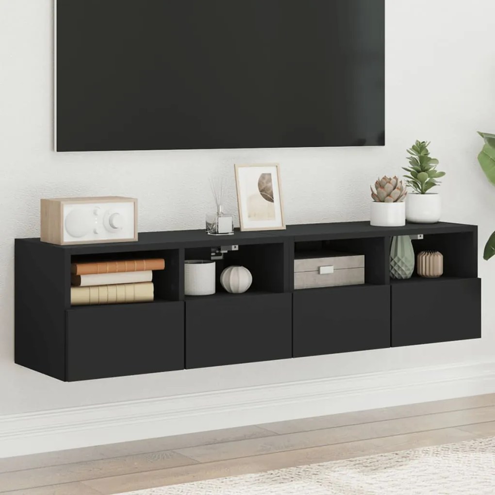 vidaXL Móveis de parede p/ TV 2 pcs 60x30x30cm derivados madeira preto