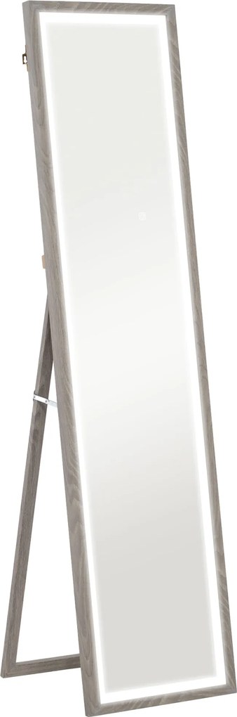HOMCOM Espelho de Pé com Luz LED 40x160 cm Espelho de Corpo Inteiro com Iluminação de 3 Cores Tátil Função de Memória Cinza | Aosom Portugal
