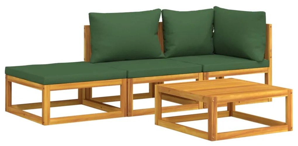 4 pcs conj. lounge jardim madeira c/almofadões verdes
