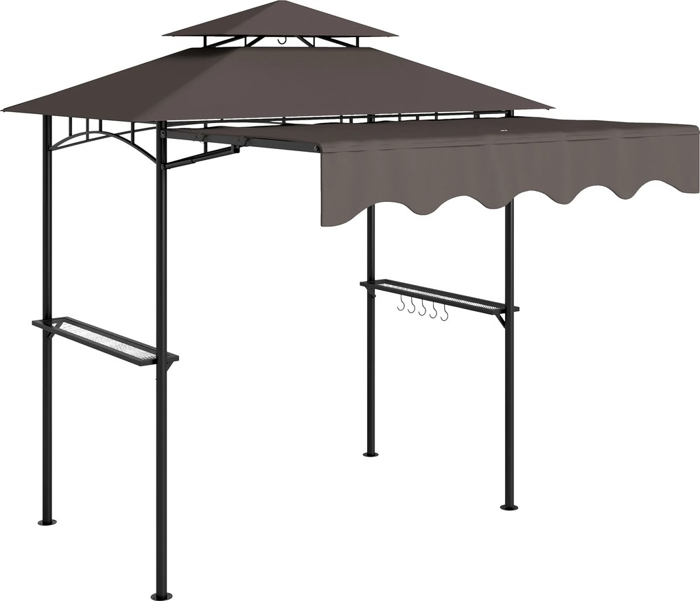 Outsunny Pavilhão de Churrasco 242x232x248 cm resistente à água retardante de chama Pavilhão de jardim com telhado duplo Café | Aosom Portugal