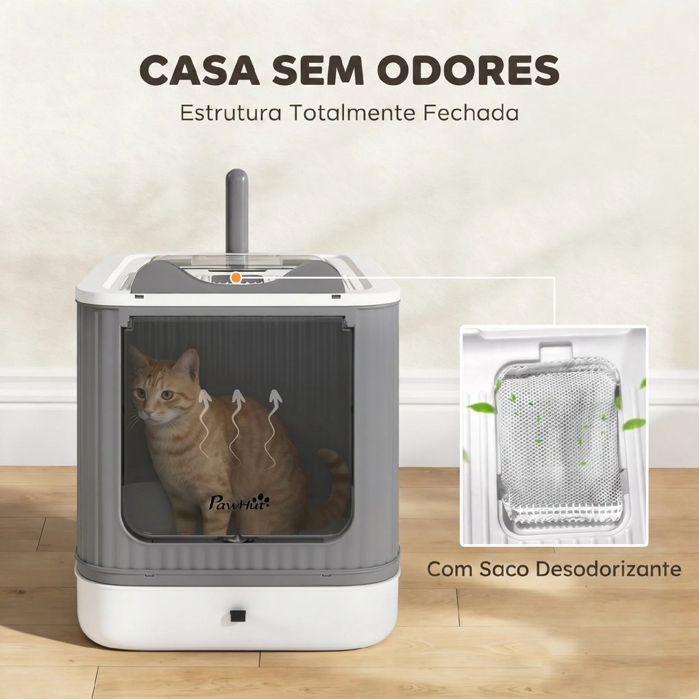 Caixa de Areia Coberta M para Gatos com Tampa, Saída Superior, Pá e Saquetas Desodorizantes, Fácil de Limpar, Branco