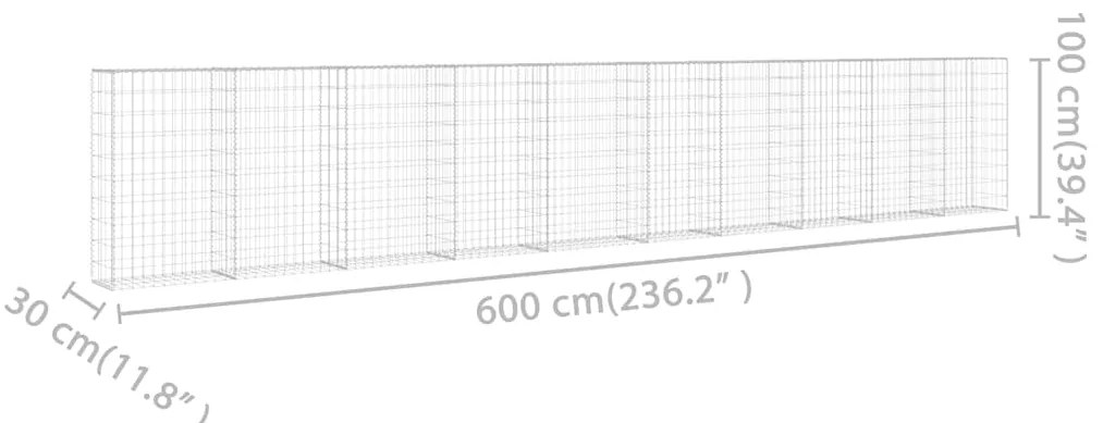Muro gabião com tampas aço galvanizado 600x30x100 cm