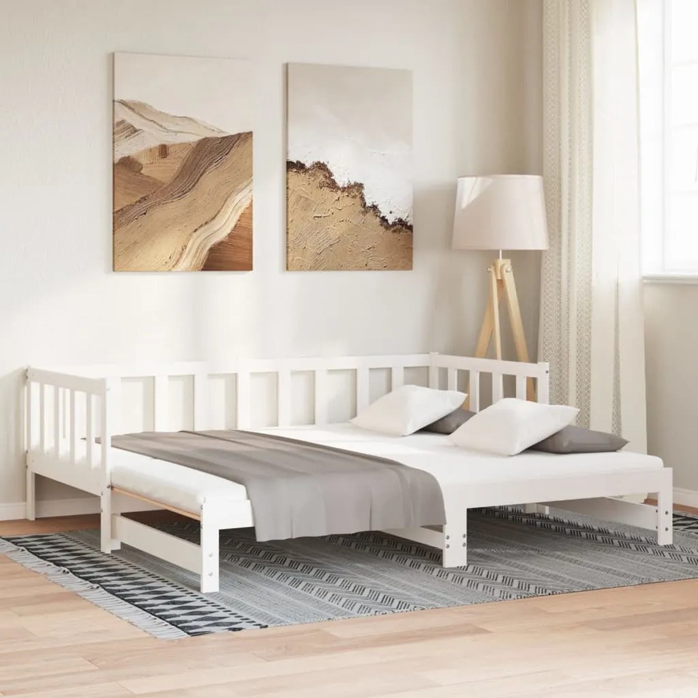 Sofá-cama com gavetão 80x200 cm madeira de pinho maciça branco