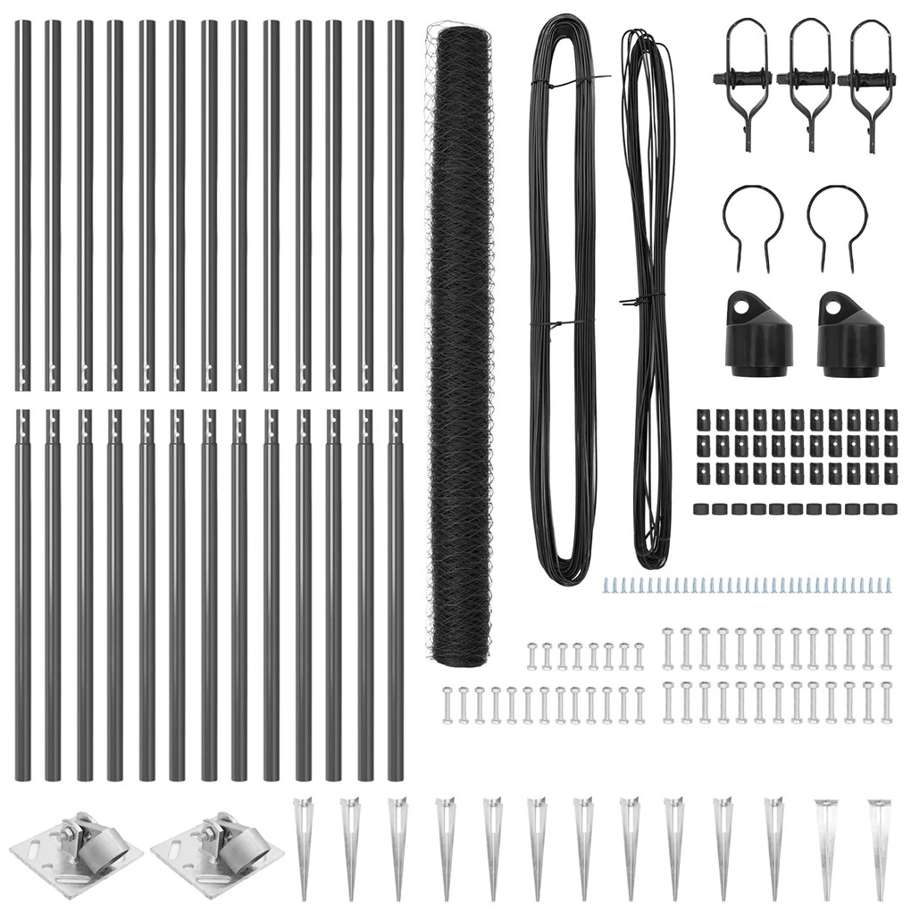 Conjunto de Cercas Conjunto de 2 Cinza Metal, fio coberto em PVC