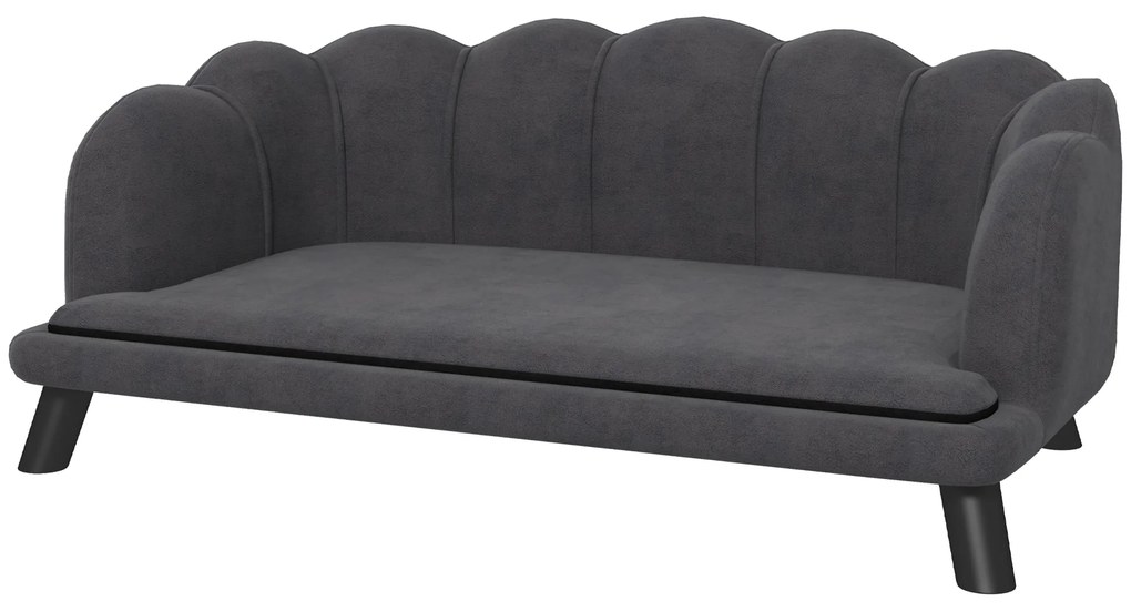 PawHut Sofá para Cães Médios Sofá Cama para Animais de Estimação em Veludo com Pés de Madeira 98,5x60,5x35,5 cm Cinza Escuro