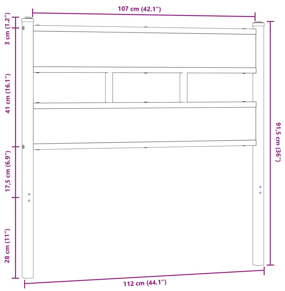 Cabeceira de cama 107cm derivados madeira/aço carvalho castanho