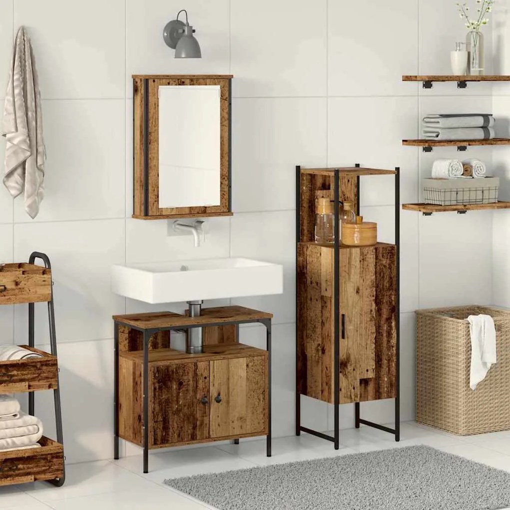 vidaXL Conjunto de Móveis para Banheiro com porta 3 pcs Castanho