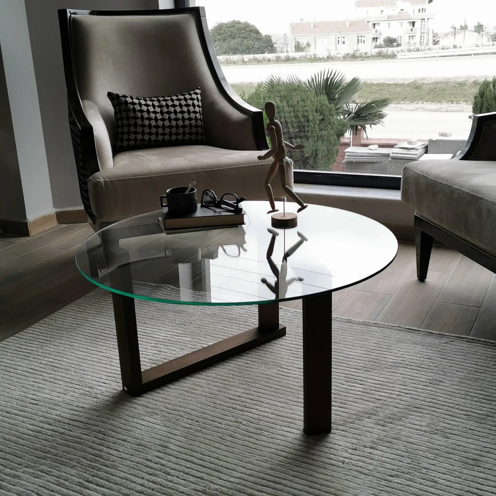 Mesa de Centro Yuvarlak Cam Orta Sehpa S300 – Nogueira – 80x41x80 cm