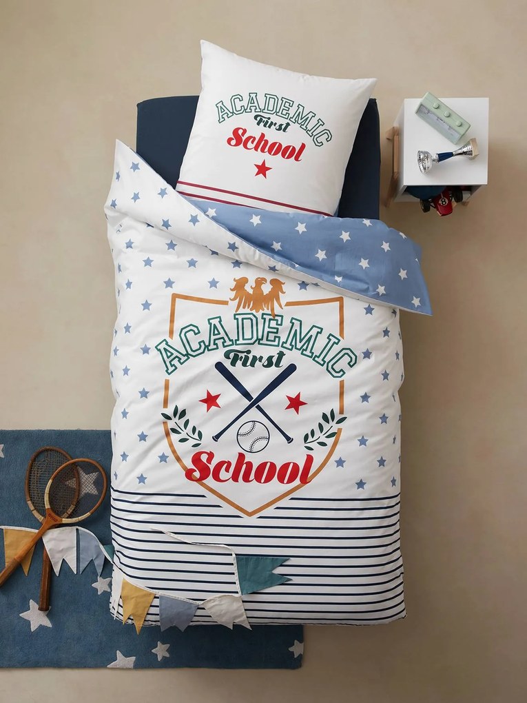 Conjunto capa de edredon + fronha de almofada para criança, Academic branco medio liso com motivo