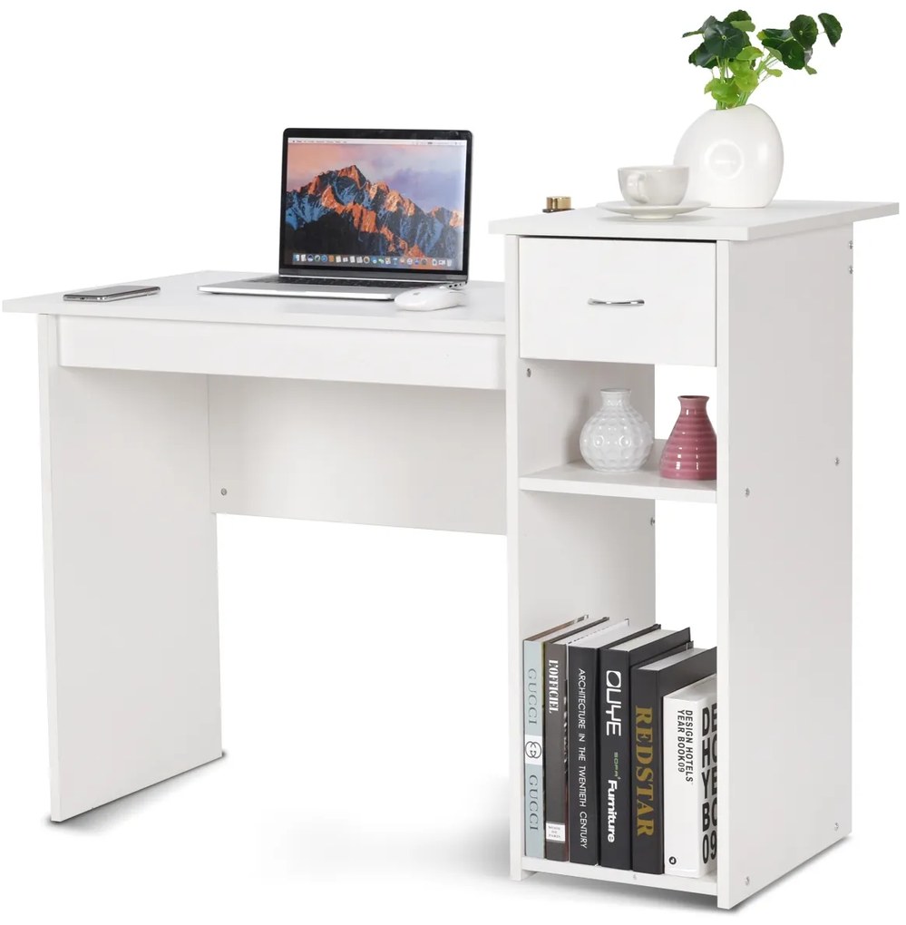 Secretária de computador com Gaveta e estante 108 x 50 x 82 cm Branco