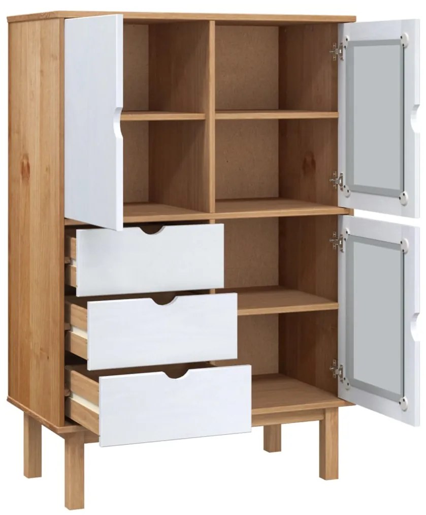 Armário alto OTTA 85x43x125 cm pinho maciço castanho/branco