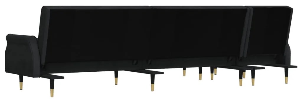 Sofá-cama em forma de L 271x140x70 cm veludo preto