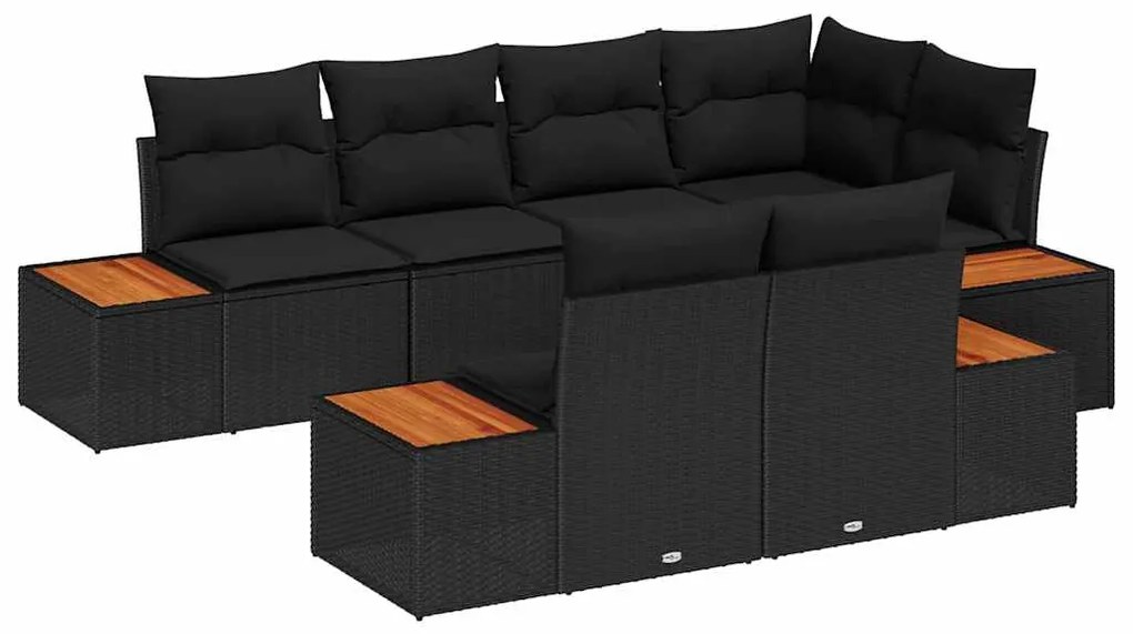 Conjunto de Sofás de Jardim de 7 Peças com Almofadas de Rattan Preto e