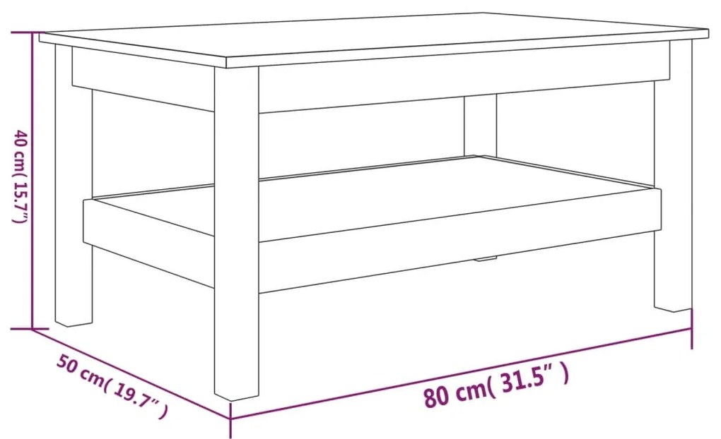 Mesa de centro 80x50x40 cm madeira de pinho maciça