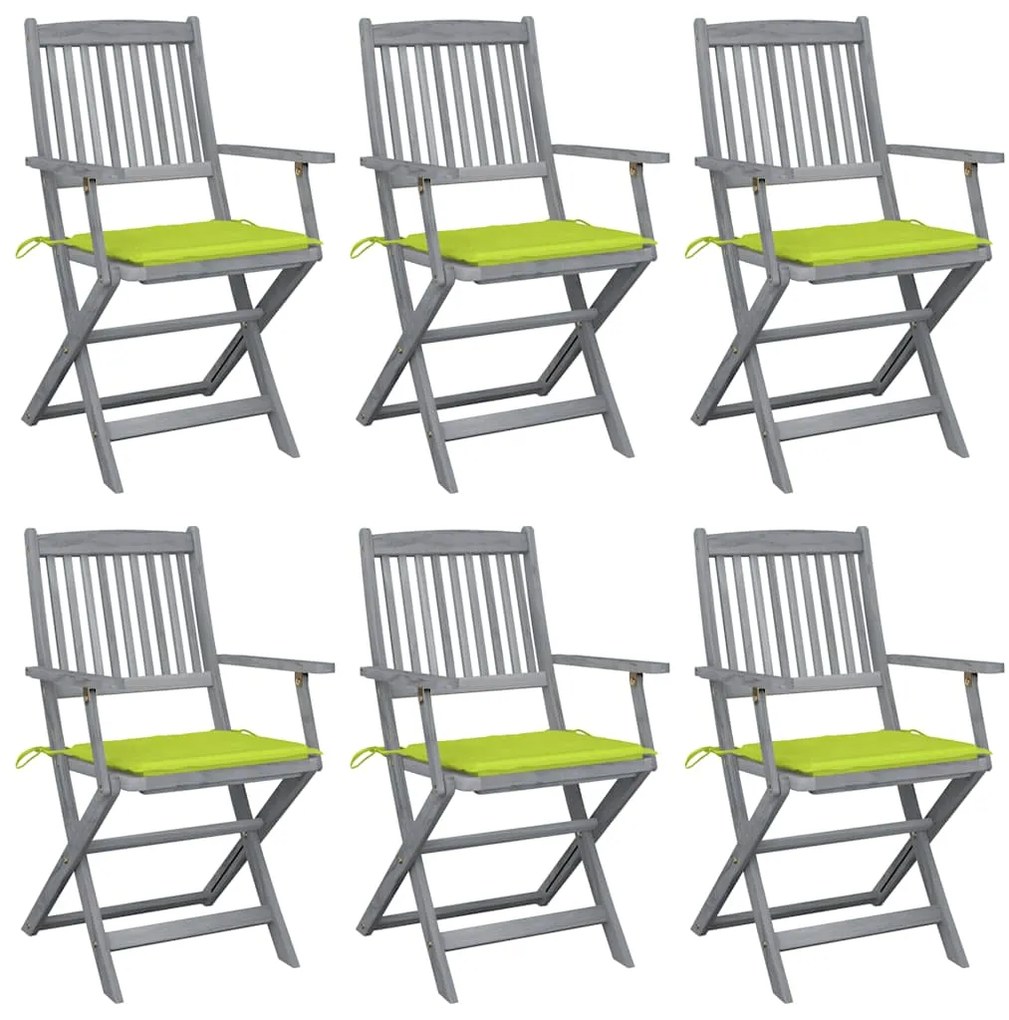 vidaXL Cadeiras exterior dobráveis c/ almofadões 6 pcs acácia maciça