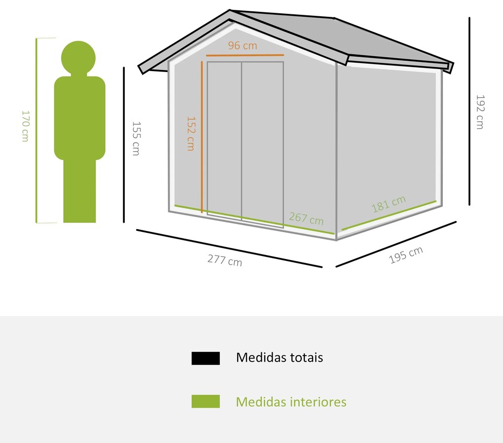 Outsunny Abrigo de Jardim Exterior 4,83m² 277x195x192cm Abrigo e Jardi