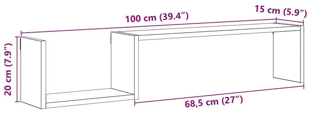 Estantes parede 2 pcs 100x15x20 cm deriv. madeira madeira velha