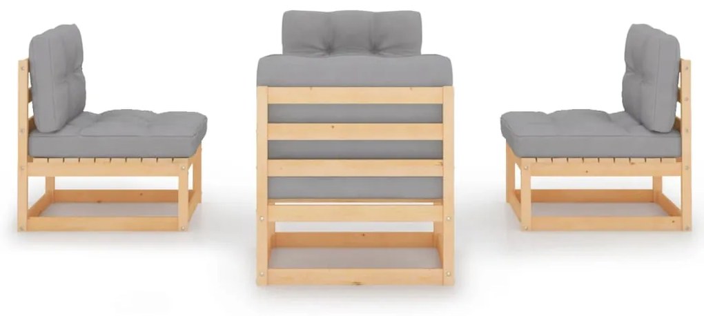 4 pcs conjunto lounge de jardim com almofadões pinho maciço