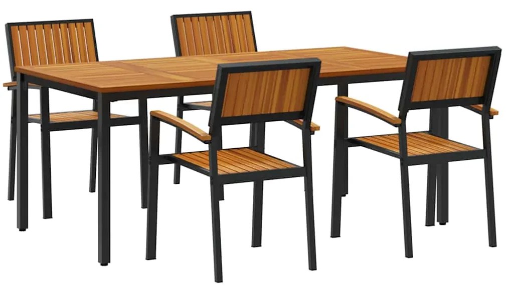 Conjunto de Jantar para Jardim com 5 Peças em Madeira Sólida de Acácia