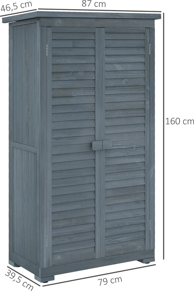 Armário de Madeira 0,31 m² 87x46,5x160 cm Armário Exterior de Madeira com 2 Portas e 2 Prateleiras Interior Cinza