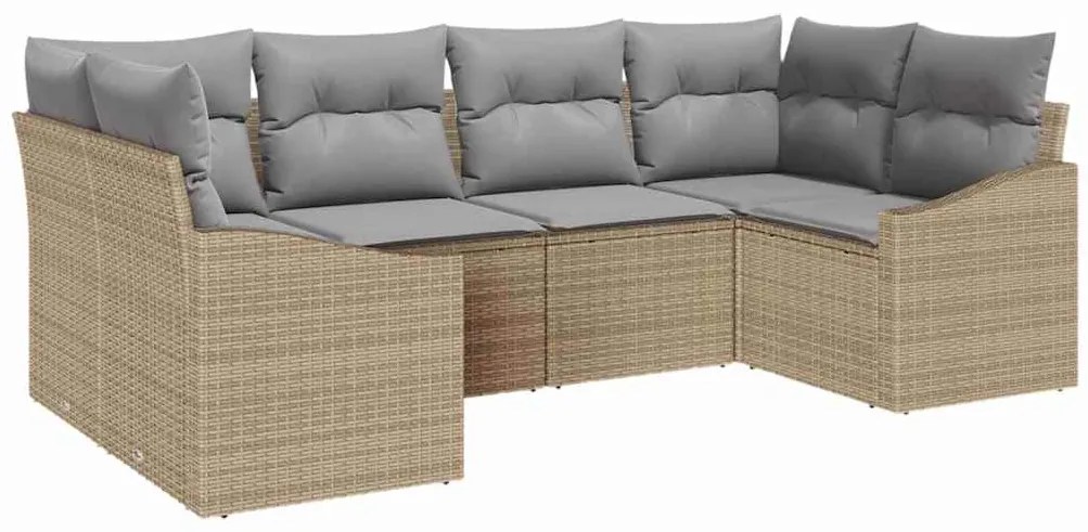 Sofá de Jardim 6 Peças com Almofadas em Rattan Sintético Bege