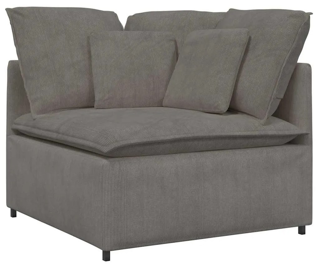 Sofá modular c/ pufes almofadas tecido corduroy cinzento-claro
