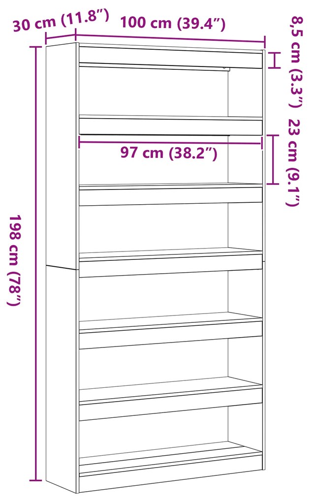 Estante Preta Madeira de engenharia 100 x 30 x 198 cm Estante
