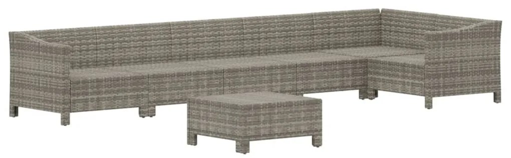 7 pcs conjunto lounge de jardim c/ almofadões vime PE cinzento